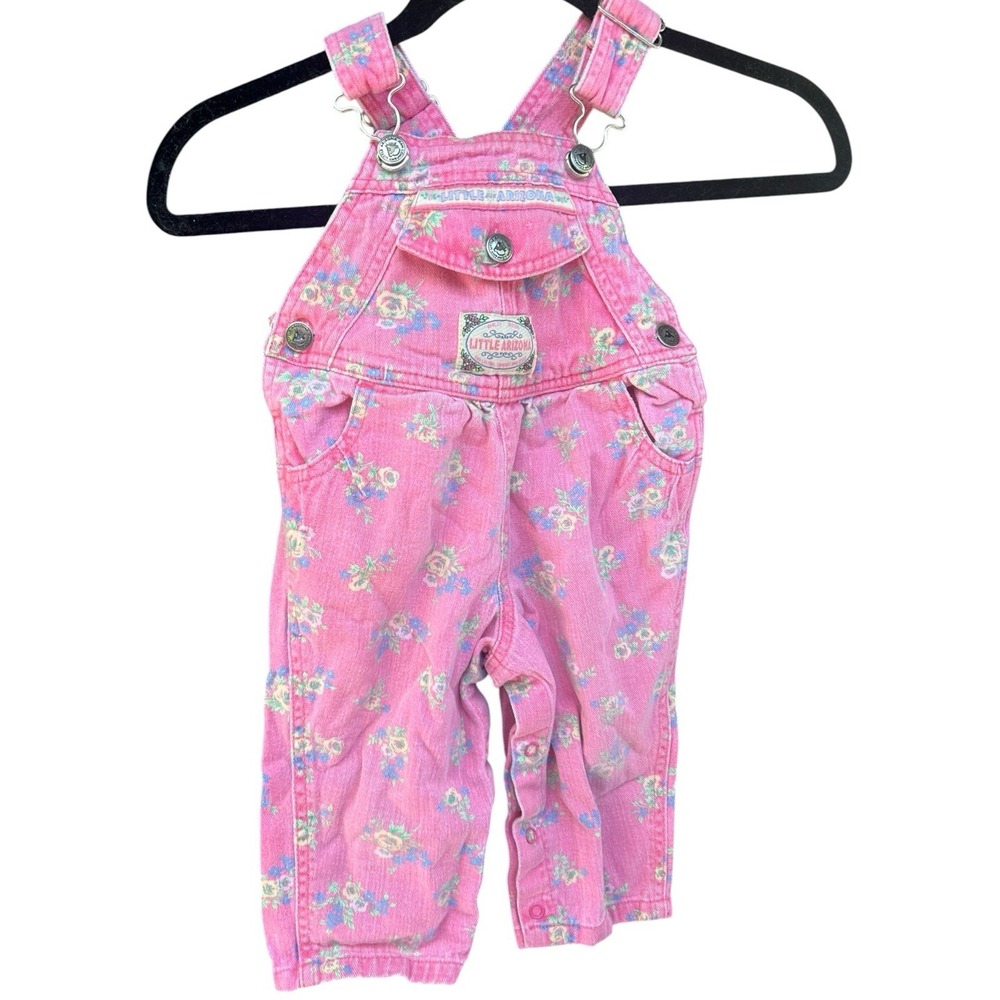 Vintage Baby Toddler Floral Overalls Pink Denim Little Arizona 18 Months HTF 90s